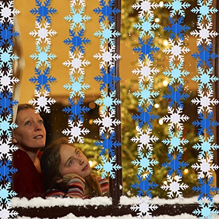 50Pcs Felt Blue Snowflake Garland- Winter Wonderland Baby Shower,Christmas Garland,Snowflake Winter Wonderland Birthday Party Decorations,Christmas Hanging Snowflake Decor,New Years Eve Party Decor