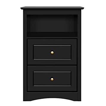 Yaheetech Tall Bedside Table with 2 Drawers Wooden Nightstand Bedside Storage Cabinet for Bedroom, Black