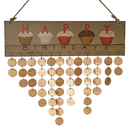 YuQi Family&Friends Birthday Reminder Wooden DIY Calendar Hanging Plaque Home Decor (Birthdays   Round Discs)