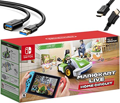 Newest Nintendo Mario Kart Live: Home Circuit - Luigi Set Edition - Holiday Family Gaming Bundle for Nintendo Switch, Nintendo Switch Lite - Green - iPuzzle 6ft USB Extension Cable   HDMI Cable