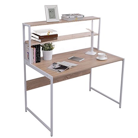 TOPSKY Computer Desk with Bookshelf 27.5"Deep Modern Design (OAK)