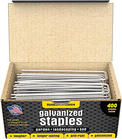 Homestead Choice 400 6-Inch Galvanized Garden Landscape Sod Staples - Made in USA - Anti-Rust 11-Gauge Pins - Stakes for Weed Barrier Fabric, Ground Cover and Landscaping