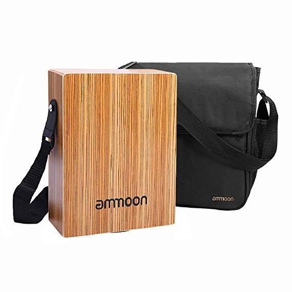 ammoon Cajon Box Drum Stringed Persussion Instrument with Bag, Shoulder Strap (Portable Cajon)