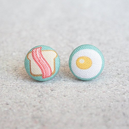 Bacon Eggs and Toast Breakfast Fabric Button Earrings