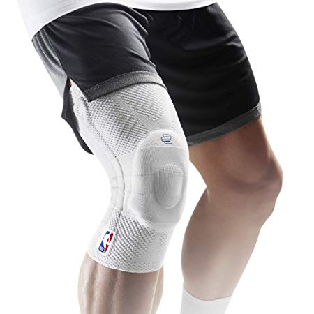 Bauerfeind GenuTrain NBA Knee Brace - Basketball Support with Medical Compression - Sleeve Design with Patella Pad Gel Ring for Pain Relief & Stabilization (White, L)