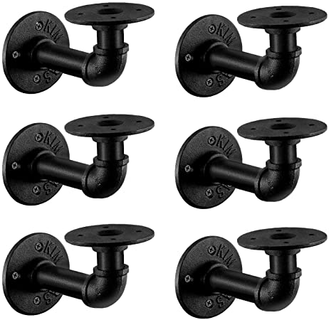 Pipe Shelf Brackets Set of 6 Oyydecor Industrial Black Iron Pipe Brackets Rustic Wall Mounted DIY Shelving Brackets Hanging Custom Pipe Brackets for Wood Floating Shelves Hardware Included