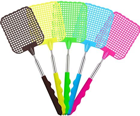 Tatuo 5 Pack Extendable Fly Swatter, Manual Swat Pest Control with Strong Flexible Durable Telescopic Handle, Lightweight, Assorted 5 Colors