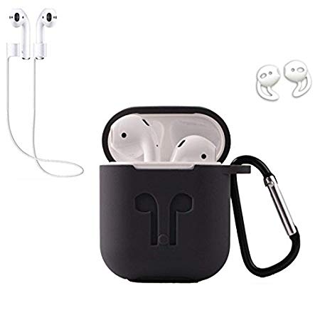LEETOYI AirPods Silicone Case 4 in 1 Airpods Accessories Kits Protective Silicone Cover for Apple Airpods with Airpods Ear Hook Airpods Staps and Airpods Clips (Grey)