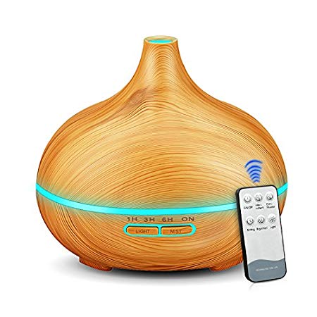 KBAYBO 300ml Essential Oil Diffuser Aroma Diffuser Remote Control Aromatherapy Ultrasonic Cool Mist Humidifier 7 Color LED Change for Office Home Bedroom Living Room Study Yoga Spa-Wood Grain