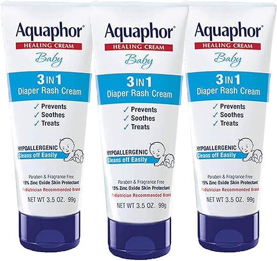 Aquaphor Healing Cream Baby 3 In 1 Diaper Rash Healing Cream, 3.5 Oz (Pack of 3)