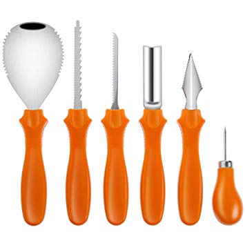 Lictin Pumpkin Carving Tool Kit-6pcs Halloween Pumpkin Carving Kit Stainless Steel Tool Set Halloween Accessories Halloween Carving Tools for Easily Carve Sculpt Halloween Pumpkin(Orange) (Orange)