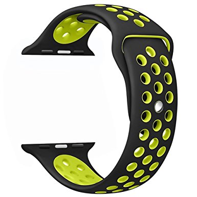 Yearscase Apple Watch Band 42mm, Soft Silicone Replacement Band for Apple Watch Series 3, Series 2,Series 1, Sport , Edition,M/L Size - Black / Volt Yellow