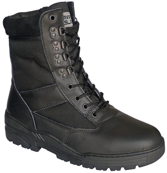 Black Leather Army Combat Patrol Boots Tactical Cadet Military Security Police