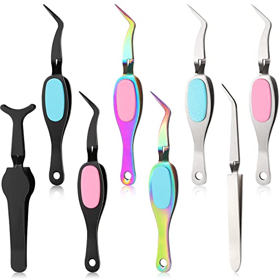 8 Pieces Crossing Locking Curved Craft Tweezers Stainless Steel Pointed Tip Tweezers Soft-Grip Tweezers Curved Fine Tip Tweezers for Jewelry Beading DIY Crafts Paper Laboratory Work Supplies