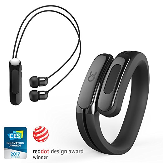 Helix Cuff: Wearable Wireless Headphones by Ashley Chloe. Bluetooth 4.1 HD Stereo Sound Mini Earbuds w/ Mic. Smallest Headset Earphones w/ Noise Reduction for Android and iPhone (Black/Black)