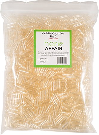 Herb Affair "Size 0" Clear Empty Gelatin Capsules - 1000 Count - Smaller Size, 400-800 mg