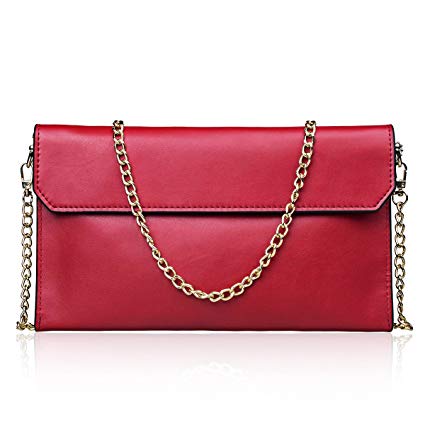 S-ZONE Women's Genuine Leather Envelope Clutches Wristlet Handbag Shoulder Evening Bag