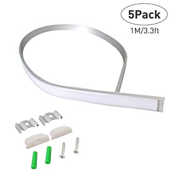 LightingWill 5 Pack 3.3ft/1M Bendable LED Aluminum Channel Anodized Silver Flush Corner Mount, for &lt;12mm Width LED Strip Lights with Mounting Clips End Caps