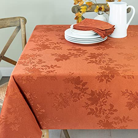 Benson Mills Tablecloth, Countryside Leaves Damask Fabric Table Cloth for Fall, Harvest & Thanksgiving (Rust, 60" x 84" Rectangular)