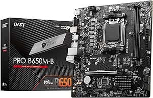 MSI Pro B650M-B Carte mère, Micro-ATX, pour processeurs AMD Ryzen 9000, 8000 & 7000, AM5 – DDR5 Memory Boost 6800 MHz/OC, 1 x PCIe 4.0 x16, 1 x M.2 Gen4, 2.5G LAN