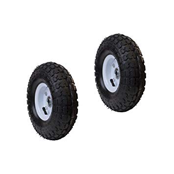 ALEKO 2WAP10 Pneumatic Replacement Wheel for Wheelbarrow Air Filled Turf Tire for Hand Trucks 10 Inches Black White Rim Lot of 2