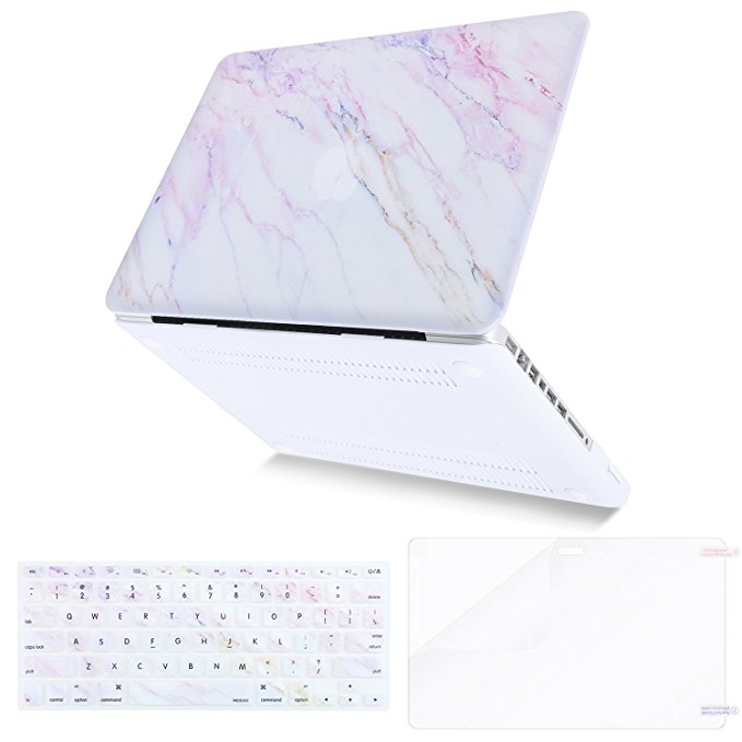 Mosiso Plastic Pattern Hard Case with Keyboard Cover with Screen Protector Only for Old MacBook Pro 13 Inch with CD-ROM (Model: A1278, Version Early 2012/2011/2010/2009/2008), Pink Marble