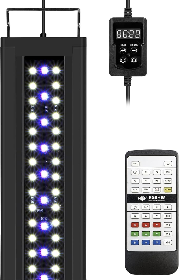 NICREW RGB W 24/7 LED Aquarium Light with Remote Controller, Full Spectrum Fish Tank Light for Planted Freshwater Tanks, Planted Aquarium Light with Extendable Brackets to 30-36 Inches, 27 Watts