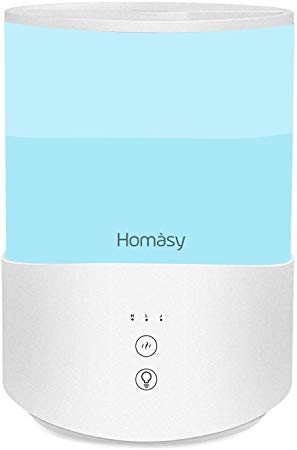 Homasy Humidifiers for Bedroom, Babies and Office, Essential Oil Diffuser with 7-Color Night Lamps, Top Fill and Easy to Clean Design, Long Working Time and Waterless Auto Shut Off