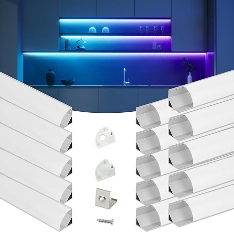 Muzata 15Pack 3.3FT/1Meter V Shape LED Aluminum Channel System with Milky White Cover Aluminum Channel System Profile for LED Strip Lights Diffuser Under Cabinet Wall Lighting V1SW WW 1M