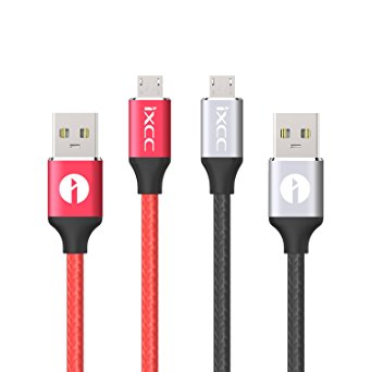 Long Micro USB Cable [2Pack], iXCC Braided 10 Feet Super Durable Android Charger Cable and Sync Cord for Android/Windows/MP3/Camera and other Device(Red Black)