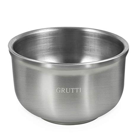 GRUTTI Shaving Lather Bowl, Men's Durable Shave Soap Cup Shining Double Layer 304 heavy duty Stainless Steel Heat Preservation-4.13"