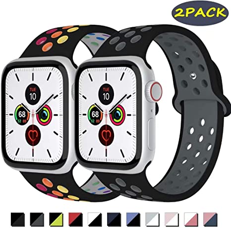 GBPOOT Sport Watch Band Compatible with Apple Watch Band 38mm 40mm 42mm 44mm,Soft Silicone Wristband for Iwatch Series 5,Series 4,Series 3,Series 2,Series 1,2pack