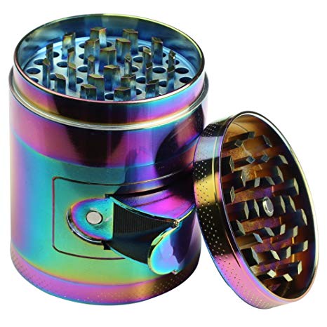DCOU New Design Rainbow Grinder 2.2 Inches 4 Piece Tobacco Grinder with Pollen Catcher Durable Zinc Alloy Herb Spice Heavy Duty Grinder with Scrapper and Easy Access Window