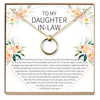 Dear Ava Daughter-in-Law Gift Necklace: Wedding Gift, Jewelry from Mother-in Law, 2 Linked Circles