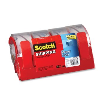 Scotch Heavy Duty Shipping Packaging Tape with Refillable Dispensers 188 in x 546 yd 4 Pack 3850-4RD