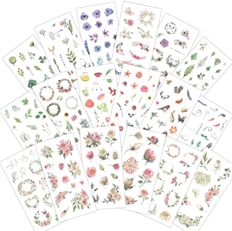 1000Art Nature Stickers Set(18 Sheets / 200 ) Spring Flowers Green Plant Leaves Stickers for Cards,DIY Arts and Crafts,Life Daily Planner,Journals,Scrapbooks,Calendars, Album