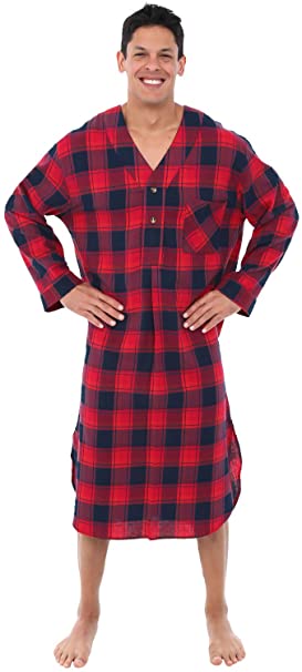 Alexander Del Rossa Mens Flannel Nightshirt, Long Lightweight Cotton Kaftan