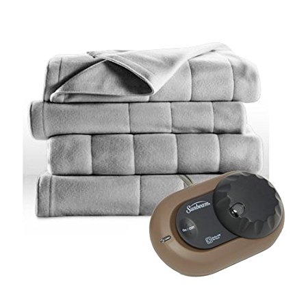 Sunbeam Heated Electric Blanket Royal Dreams Quilted Fleece Full Misty Grey