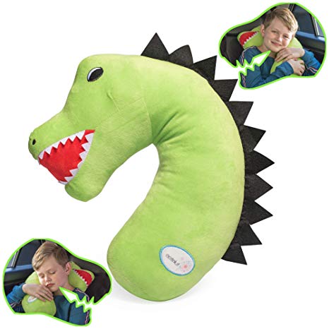 Tulatoo Dinosaur Travel Pillow - The fiercest Travel Neck Pillow and Kids Travel Pillow - Can be Used as a seat Belt Pillow for Kids, Kids car Neck Pillow, Seatbelt Pillow