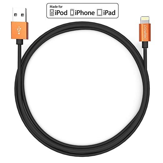 Pawtec [Apple MFi Certified] Premium Lightning to USB Charge and Sync Cable 3.3 Feet/1Meter Alpha Series for iPhone XS/XS Max/XR / X / 8/8 Plus / 7/7 Plus / 6s 6, iPad (Orange Aluminum Black)