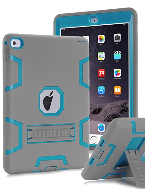 iPad Air 2 Case,iPad 6 Case,TOPSKY(TM)[Kickstand Feature],Shock-Absorption / High Impact Resistant Hybrid Three Layer Armor Defender Full Body Protective Case Cover with Stylus and Screen Protector,Grey/Blue