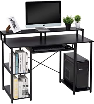 TOPSKY Computer Desk with Storage Shelves/Keyboard Tray/Monitor Stand Study Table for Home Office (Black)