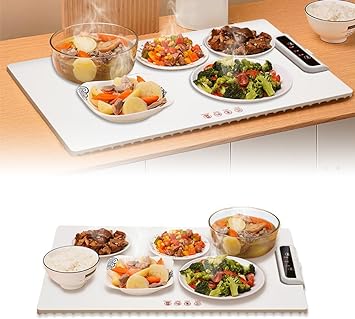Electric Warming Tray with Adjustable Temperature,2024 New Upgrade Electric Heating Tray,Foldable Food Warmer Fast Heating, Electric Warming Hot Plate Trays for Buffets Party to Keep Food Warm (White)