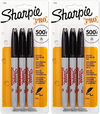 Sharpie 13763PP Industrial Fine tip Permanent Markers, Black, Quick-drying, Fade and Water-resistant, Supports up to 500 Degrees F, 2 Blister Packs of 3 Markers, 6 Markers Total