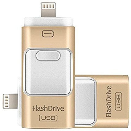 32GB iPhone USB Flash Drive, iOS Memory Stick, iPad External Storage Expansion for iOS Android PC Laptops (32GB Gold)