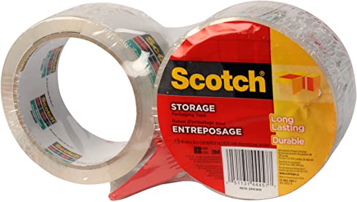 Scotch Storage Packing Tape, 1.88" x 50m, 2 Rolls with Dispenser