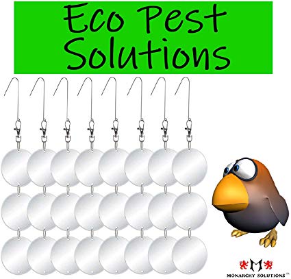 Eco Pest Solutions -Premium Metal Bird Repellent Discs 24 Discs Set Reflective Hanging Device to Keep Birds Away Like Woodpeckers, Pigeons, Ducks, Herons, Grackles, Geese & Pest, Bird Blinder disks