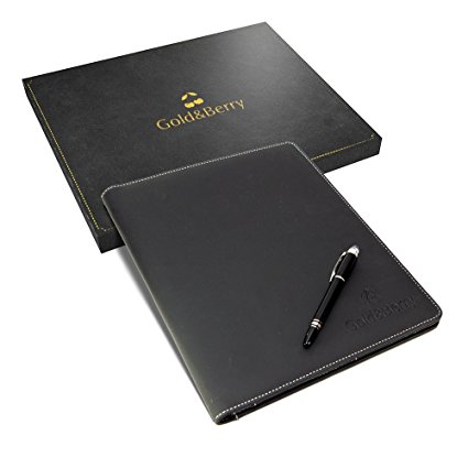 Gold&Berry Professional Padfolio with Refillable Notepads - Business Letter Portfolio Size for Interview, Legal Document Organizer & Business Card Holder - Stylish & Convenient, Black