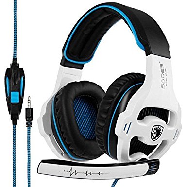 GW SADES Newly SA810 Over Ear Stereo Bass Gaming Headset Headphones with Noise Isolation Microphone for New Xbox One PC PS4 Laptop Phone(White)