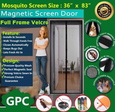 Meiz Magnetic Screen Door,Mesh Curtain With Full Frame Velcro,Keeps Bugs Out,Lets Fresh Air In,Toddler And Pet Friendly,Fits Door Up To 36" x 83"